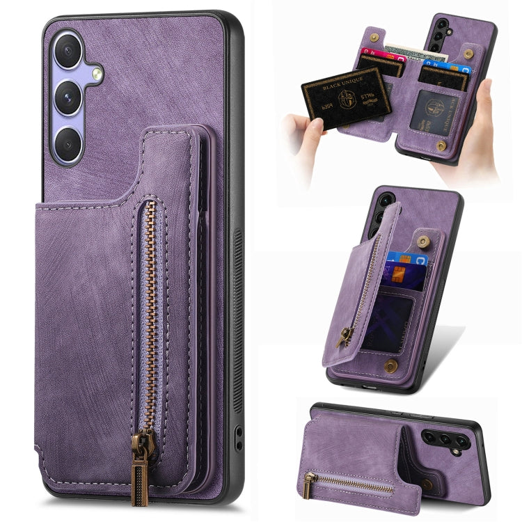 Retro Leather Zipper Wallet Back Phone Case, For Samsung Galaxy A36, For Samsung Galaxy S25 5G, For Samsung Galaxy S25+ 5G, For Samsung Galaxy S25 Ultra 5G
