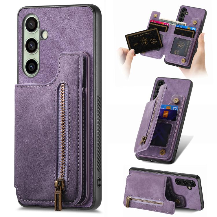Retro Leather Zipper Wallet Back Phone Case, For Samsung Galaxy A57 5G, For Samsung Galaxy A37 5G, For Samsung Galaxy S25 Edge 5G, For Samsung Galaxy A56 5G