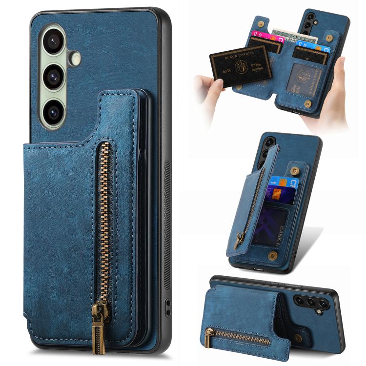 Retro Leather Zipper Wallet Back Phone Case, For Samsung Galaxy A57 5G, For Samsung Galaxy A37 5G, For Samsung Galaxy S25 Edge 5G, For Samsung Galaxy A56 5G