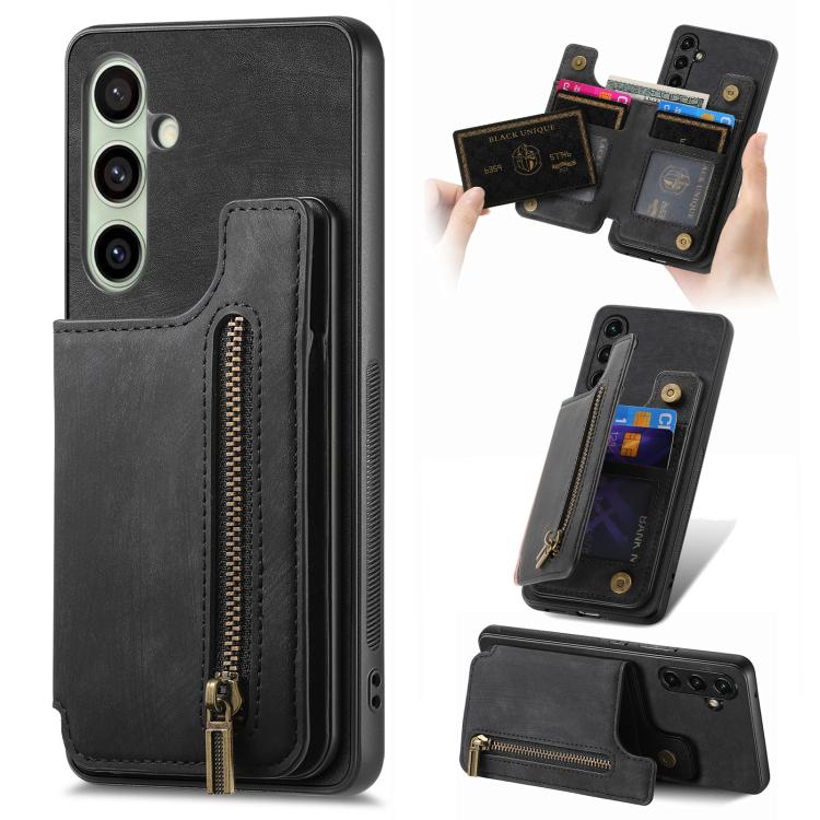 Retro Leather Zipper Wallet Back Phone Case, For Samsung Galaxy A57 5G, For Samsung Galaxy A37 5G, For Samsung Galaxy S25 Edge 5G, For Samsung Galaxy A56 5G