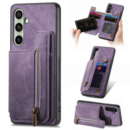 Retro Leather Zipper Wallet Back Phone Case, For Samsung Galaxy A36, For Samsung Galaxy S25 5G, For Samsung Galaxy S25+ 5G, For Samsung Galaxy S25 Ultra 5G