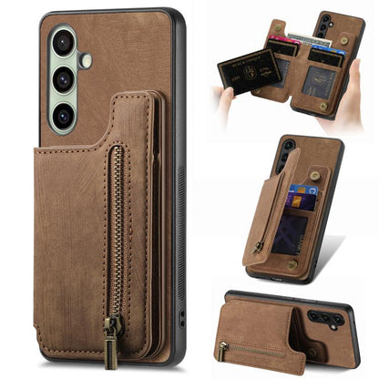 Retro Leather Zipper Wallet Back Phone Case, For Samsung Galaxy A36, For Samsung Galaxy S25 5G, For Samsung Galaxy S25+ 5G, For Samsung Galaxy S25 Ultra 5G