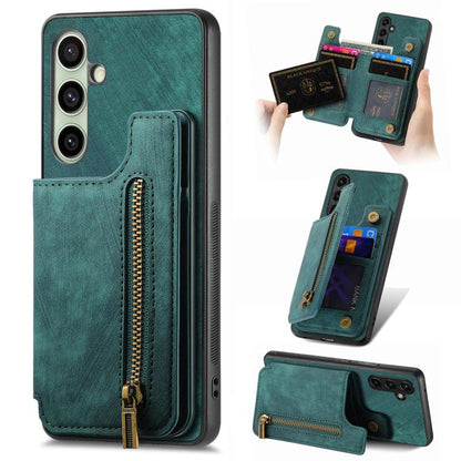 Retro Leather Zipper Wallet Back Phone Case, For Samsung Galaxy A36, For Samsung Galaxy S25 5G, For Samsung Galaxy S25+ 5G, For Samsung Galaxy S25 Ultra 5G