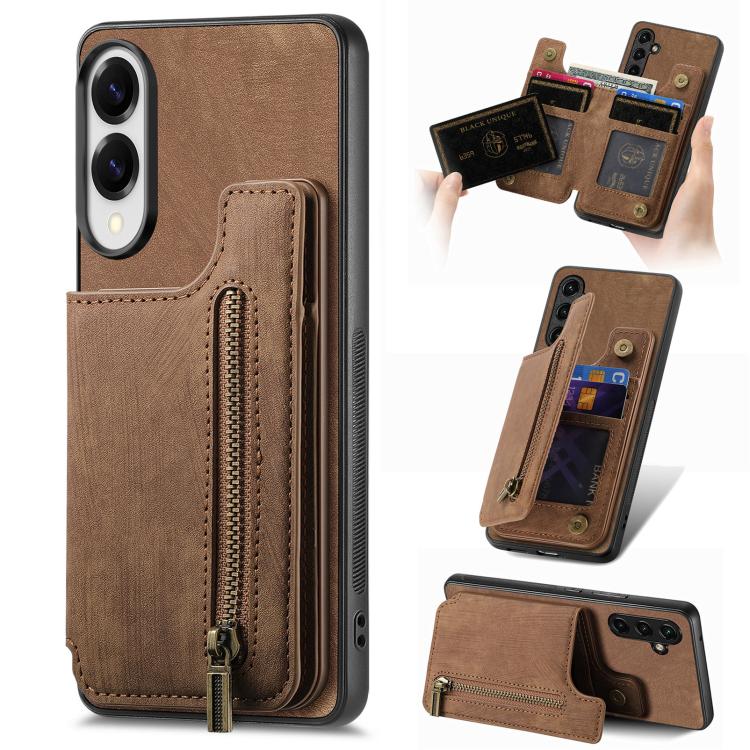 Retro Leather Zipper Wallet Back Phone Case, For Samsung Galaxy A57 5G, For Samsung Galaxy A37 5G, For Samsung Galaxy S25 Edge 5G, For Samsung Galaxy A56 5G