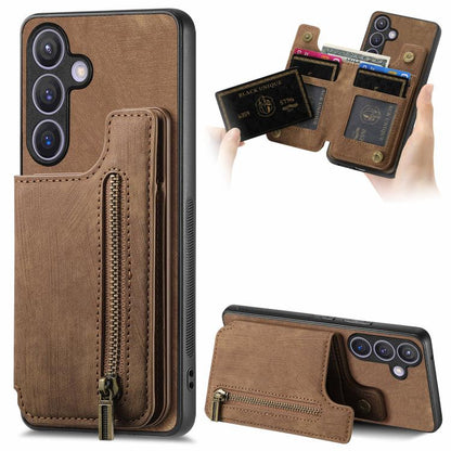 Retro Leather Zipper Wallet Back Phone Case, For Samsung Galaxy A57 5G, For Samsung Galaxy A37 5G, For Samsung Galaxy S25 Edge 5G, For Samsung Galaxy A56 5G