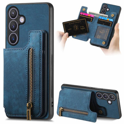 Retro Leather Zipper Wallet Back Phone Case, For Samsung Galaxy A57 5G, For Samsung Galaxy A37 5G, For Samsung Galaxy S25 Edge 5G, For Samsung Galaxy A56 5G