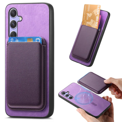 Retro Magsafe Card Bag PU Back Cover Phone Case, For Samsung Galaxy A55, For Samsung Galaxy A35, For Samsung Galaxy S24 Ultra 5G