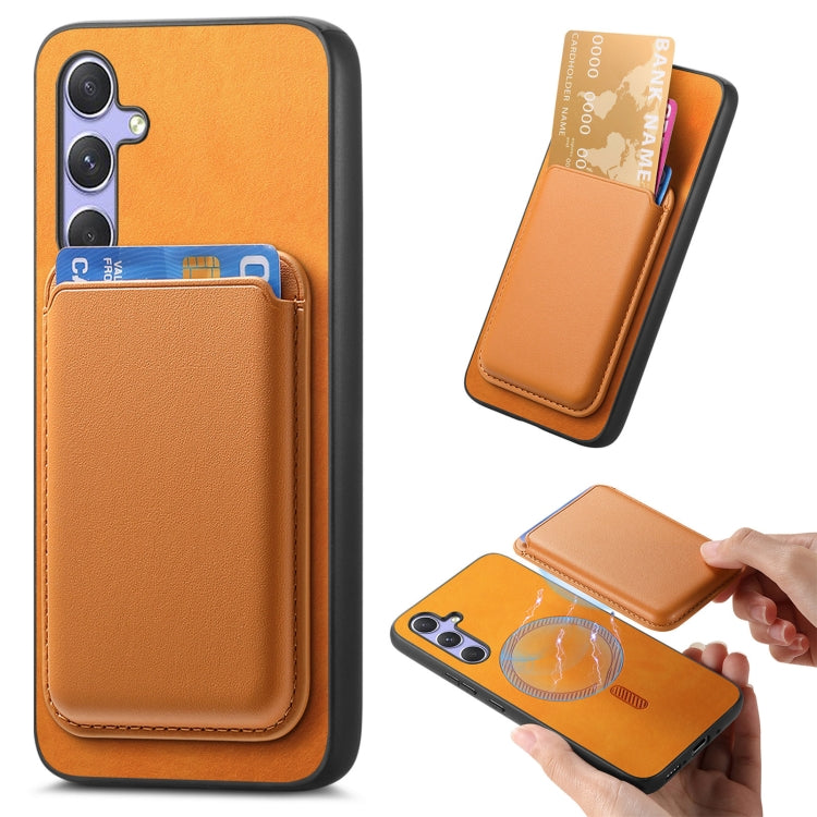 Retro Magsafe Card Bag PU Back Cover Phone Case, For Samsung Galaxy A55, For Samsung Galaxy A35, For Samsung Galaxy S24 Ultra 5G