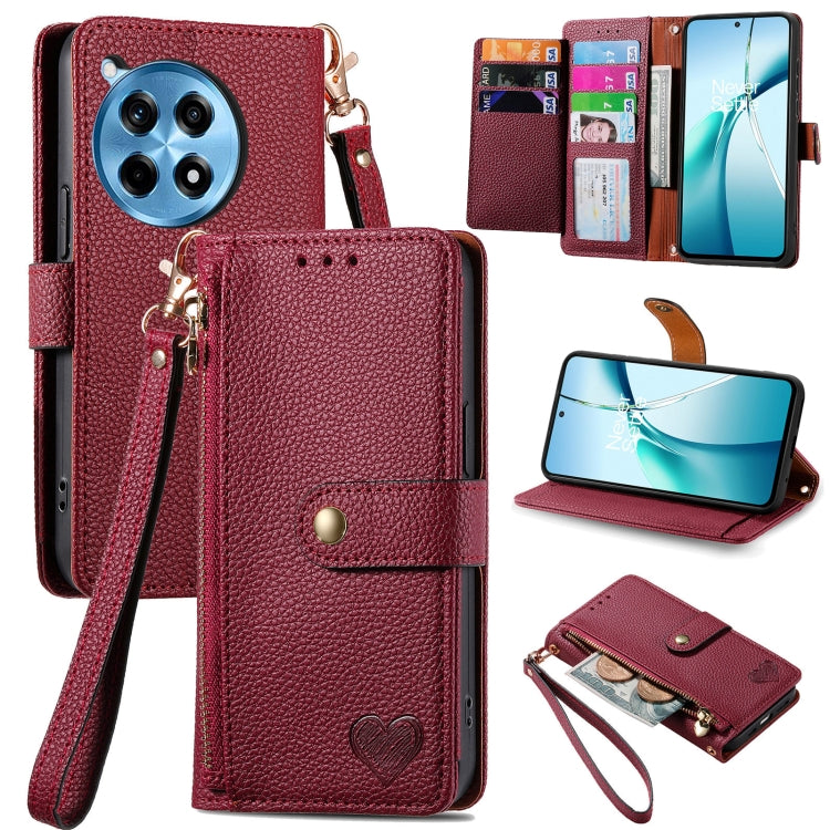 Love Zipper Lanyard Leather Phone Case, For OnePlus 15, For OnePlus Ace 3 Pro, For OnePlus Nord  CE4, For OnePlus Nord N30 SE