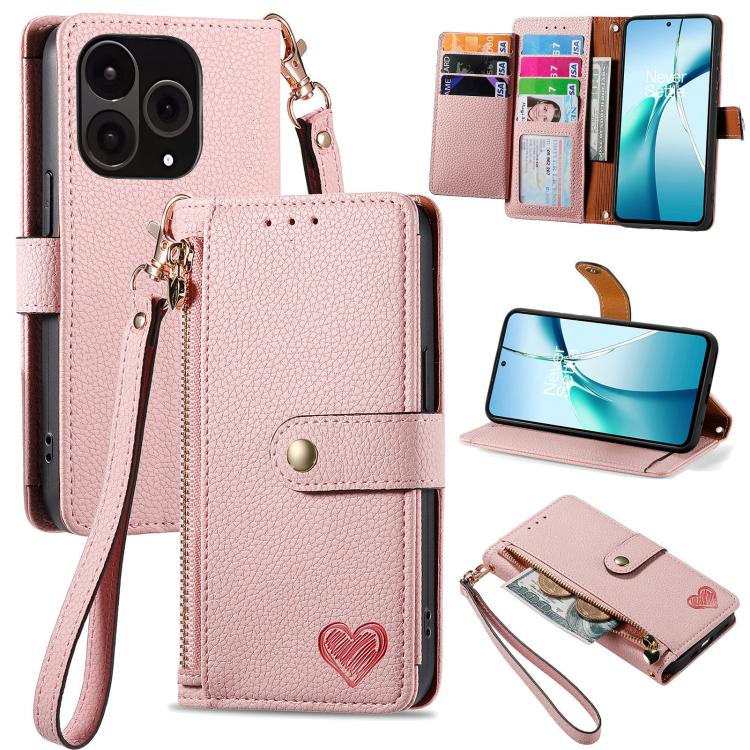 Love Zipper Lanyard Leather Phone Case, For OnePlus 15, For OnePlus Ace 3 Pro, For OnePlus Nord  CE4, For OnePlus Nord N30 SE