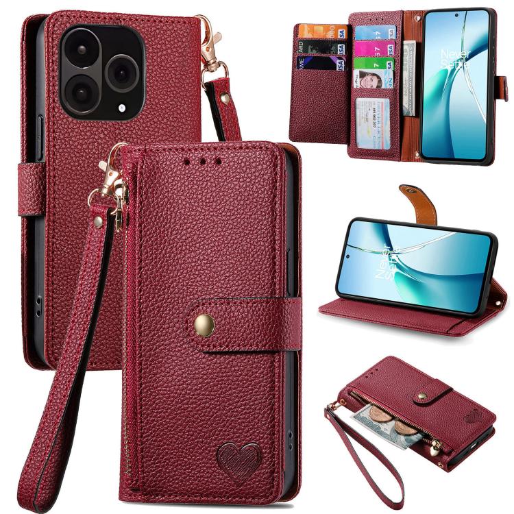 Love Zipper Lanyard Leather Phone Case, For OnePlus 15, For OnePlus Ace 3 Pro, For OnePlus Nord  CE4, For OnePlus Nord N30 SE