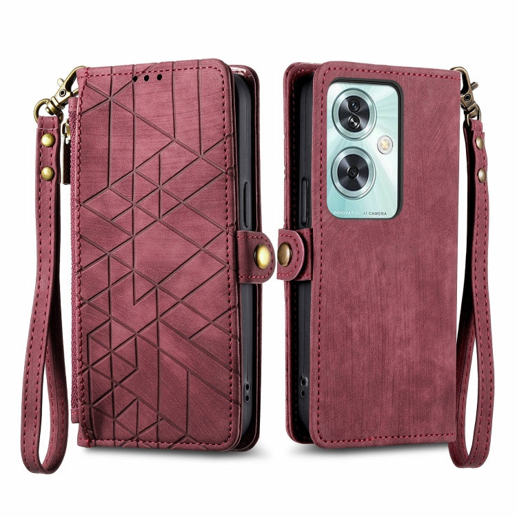 Geometric Zipper Wallet Side Buckle Leather Phone Case, For OnePlus 15, For OnePlus Ace 3 Pro, For OnePlus Nord CE 4, For OnePlus Nord N30 SE