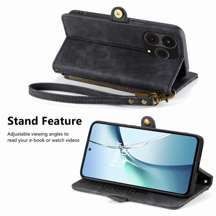 Geometric Zipper Wallet Side Buckle Leather Phone Case, For OnePlus 15, For OnePlus Ace 3 Pro, For OnePlus Nord CE 4, For OnePlus Nord N30 SE