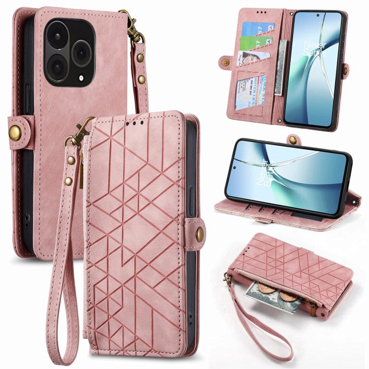Geometric Zipper Wallet Side Buckle Leather Phone Case, For OnePlus 15, For OnePlus Ace 3 Pro, For OnePlus Nord CE 4, For OnePlus Nord N30 SE