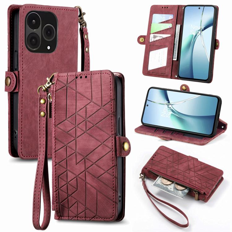 Geometric Zipper Wallet Side Buckle Leather Phone Case, For OnePlus 15, For OnePlus Ace 3 Pro, For OnePlus Nord CE 4, For OnePlus Nord N30 SE