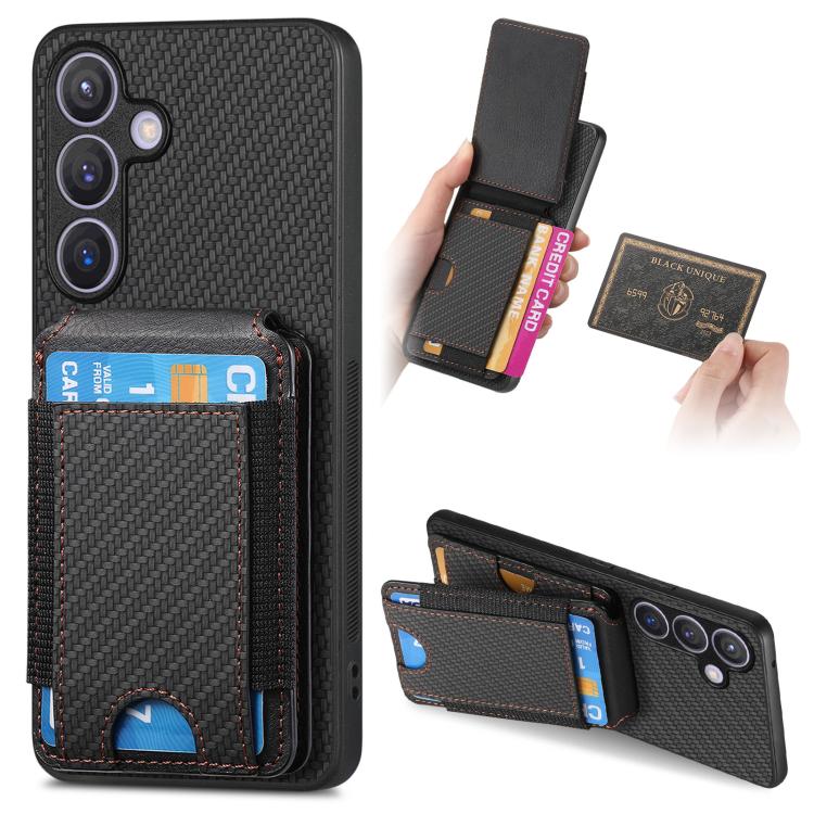 Carbon Fiber Vertical Flip Wallet Stand Phone Case, For Samsung Galaxy A57 5G, For Samsung Galaxy A37 5G, For Samsung Galaxy S25 Edge 5G, For Samsung Galaxy A56 5G
