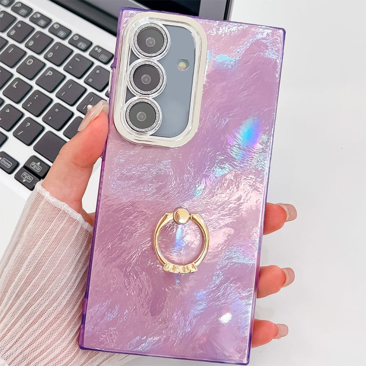 Plating Glitter Texture Ring Holder TPU Phone Case with Lens Film, For Samsung Galaxy A25 5G