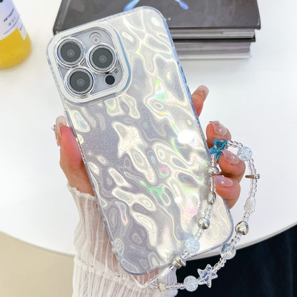 Plating Glitter Texture Chain Wristband TPU Phone Case with Lens Film, For iPhone 16 Pro Max