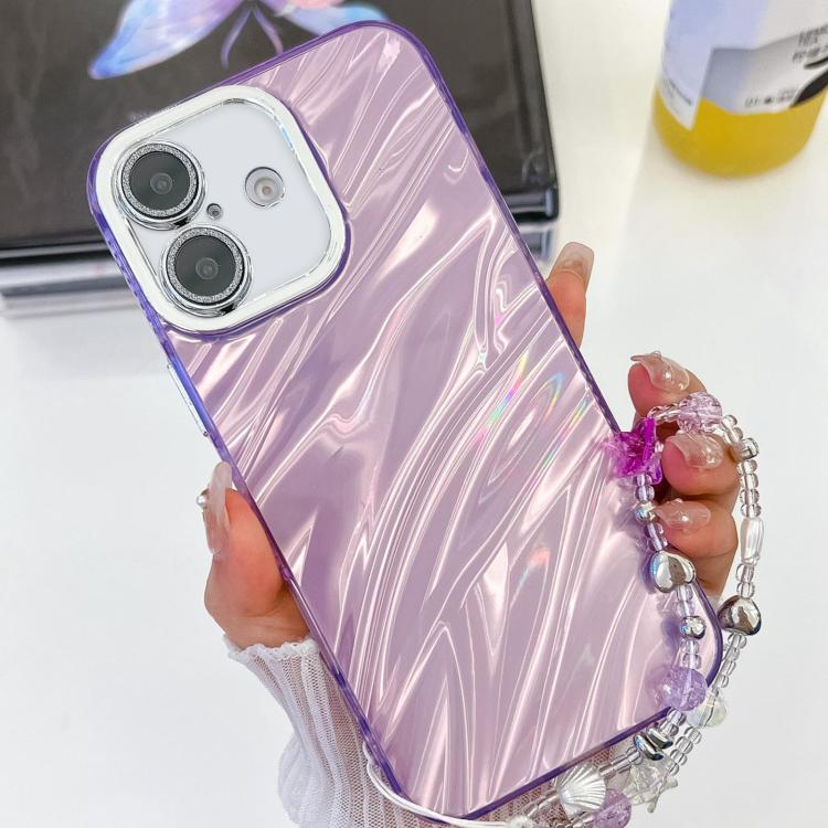 Plating Glitter Texture Chain Wristband TPU Phone Case with Lens Film, For iPhone 16