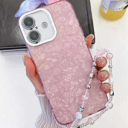 Plating Glitter Texture Chain Wristband TPU Phone Case with Lens Film, For iPhone 16