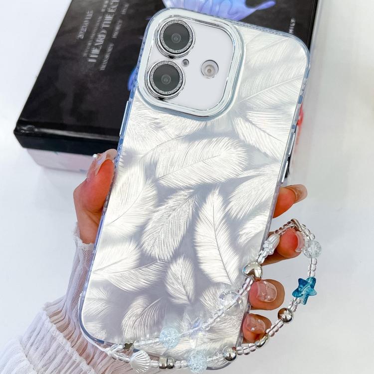 Plating Glitter Texture Chain Wristband TPU Phone Case with Lens Film, For iPhone 16