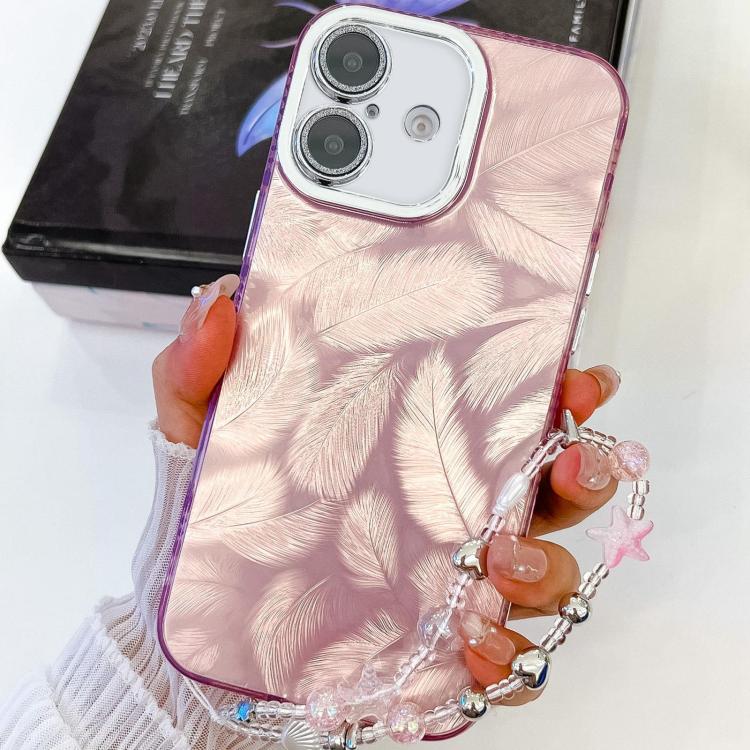 Plating Glitter Texture Chain Wristband TPU Phone Case with Lens Film, For iPhone 16