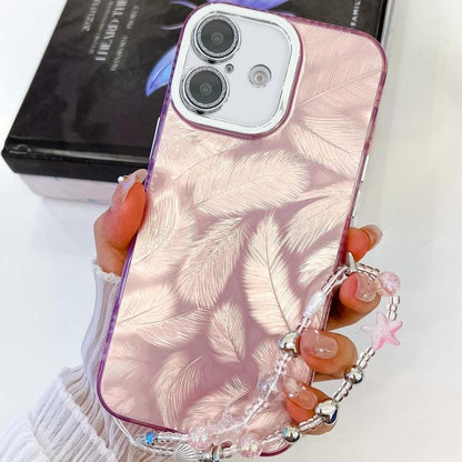 Plating Glitter Texture Chain Wristband TPU Phone Case with Lens Film, For iPhone 16