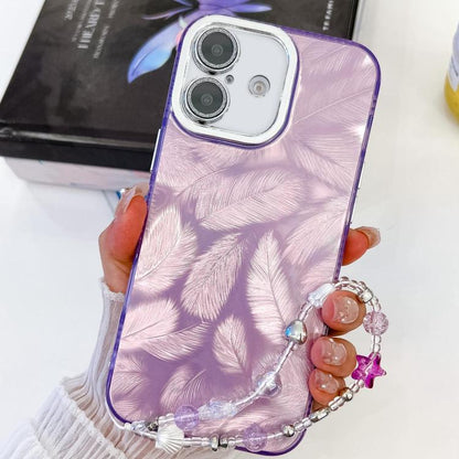Plating Glitter Texture Chain Wristband TPU Phone Case with Lens Film, For iPhone 16