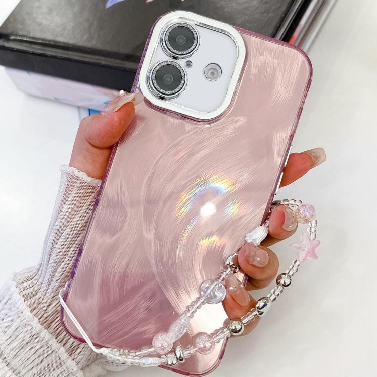 Plating Glitter Texture Chain Wristband TPU Phone Case with Lens Film, For iPhone 16