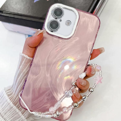 Plating Glitter Texture Chain Wristband TPU Phone Case with Lens Film, For iPhone 16