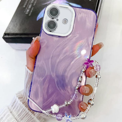Plating Glitter Texture Chain Wristband TPU Phone Case with Lens Film, For iPhone 16