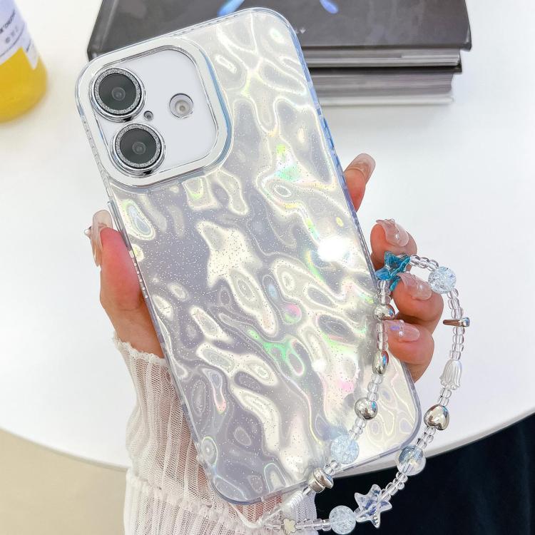 Plating Glitter Texture Chain Wristband TPU Phone Case with Lens Film, For iPhone 16