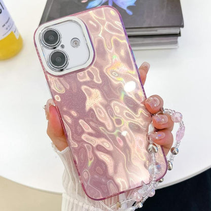 Plating Glitter Texture Chain Wristband TPU Phone Case with Lens Film, For iPhone 16
