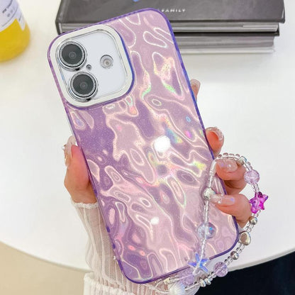 Plating Glitter Texture Chain Wristband TPU Phone Case with Lens Film, For iPhone 16