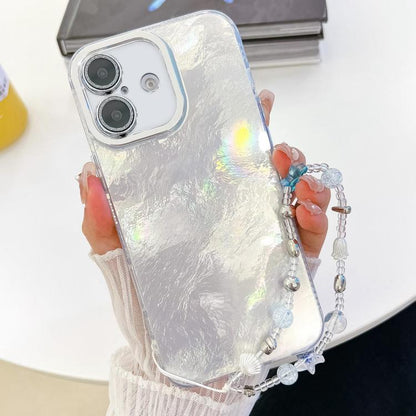 Plating Glitter Texture Chain Wristband TPU Phone Case with Lens Film, For iPhone 16