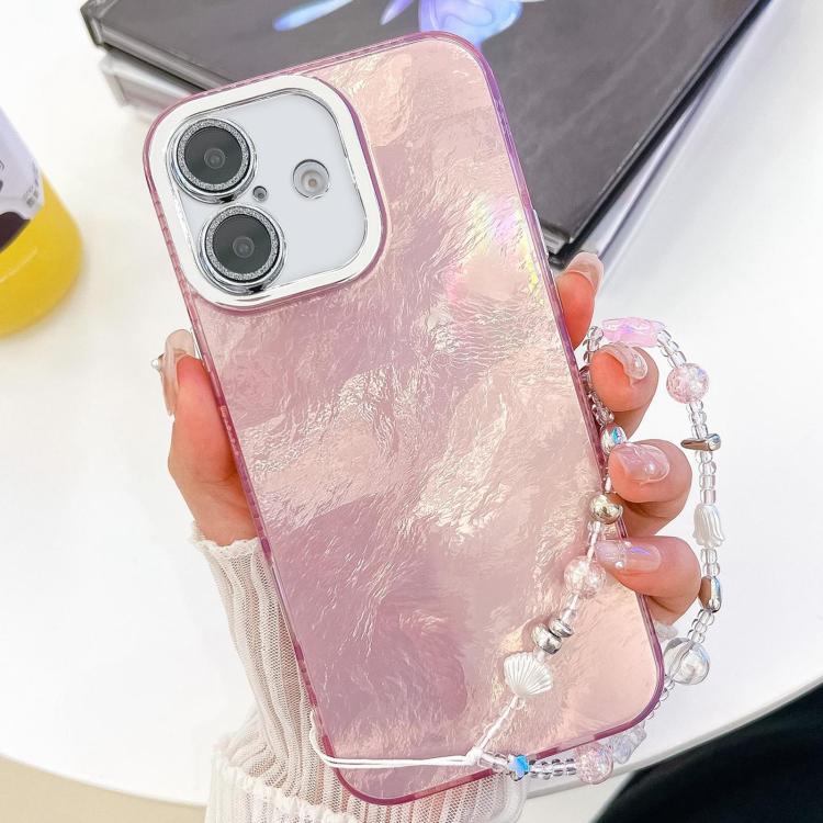 Plating Glitter Texture Chain Wristband TPU Phone Case with Lens Film, For iPhone 16