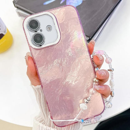 Plating Glitter Texture Chain Wristband TPU Phone Case with Lens Film, For iPhone 16