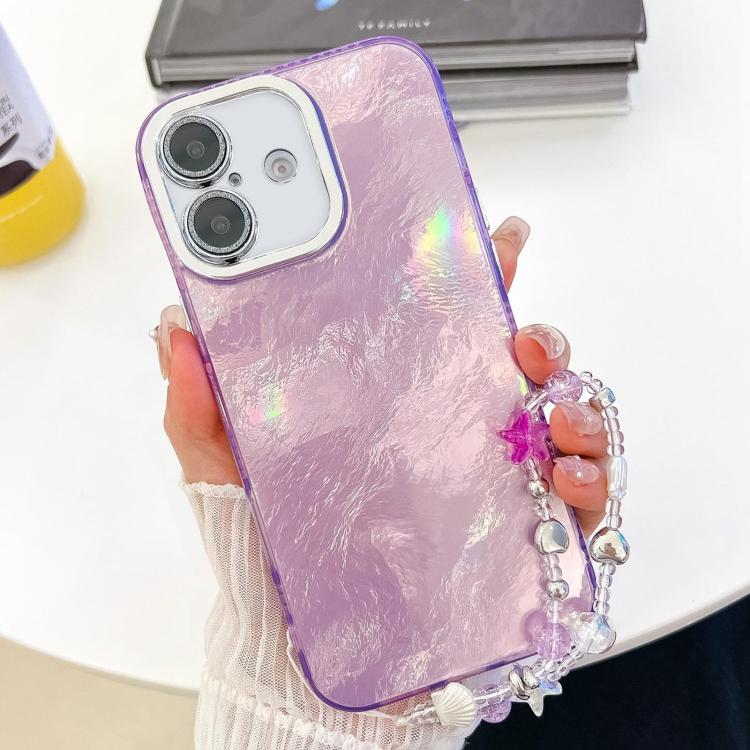 Plating Glitter Texture Chain Wristband TPU Phone Case with Lens Film, For iPhone 16