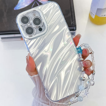 Plating Glitter Texture Chain Wristband TPU Phone Case with Lens Film, For iPhone 15 Pro Max