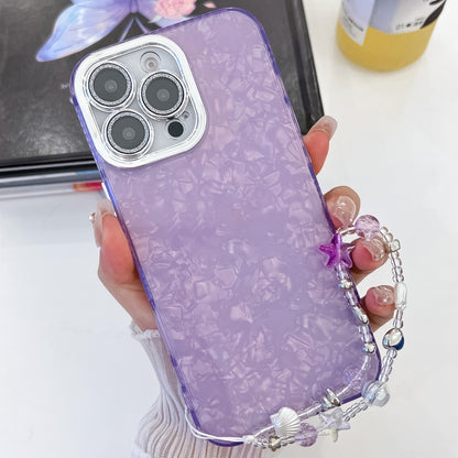 Plating Glitter Texture Chain Wristband TPU Phone Case with Lens Film, For iPhone 15 Pro Max