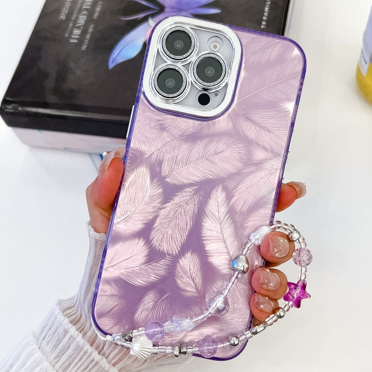 Plating Glitter Texture Chain Wristband TPU Phone Case with Lens Film, For iPhone 15 Pro Max