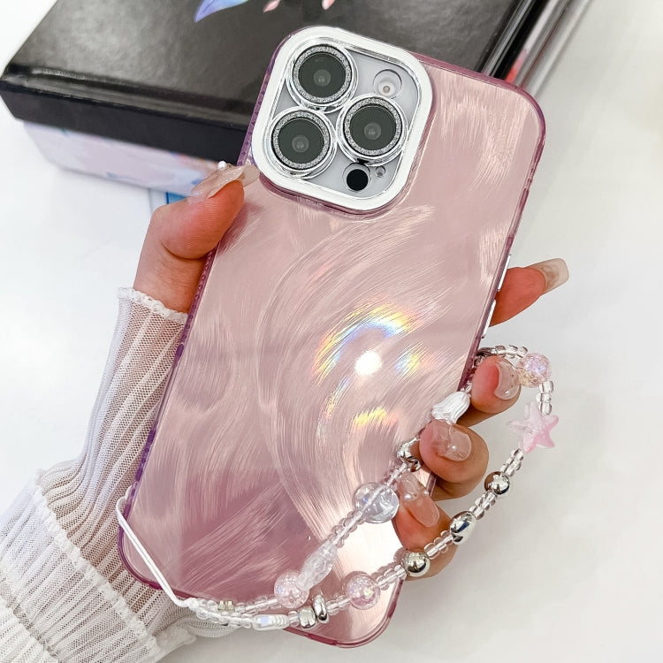 Plating Glitter Texture Chain Wristband TPU Phone Case with Lens Film, For iPhone 15 Pro Max