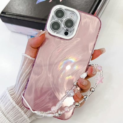 Plating Glitter Texture Chain Wristband TPU Phone Case with Lens Film, For iPhone 15 Pro Max
