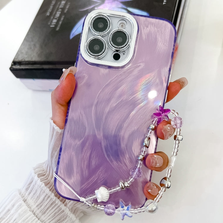 Plating Glitter Texture Chain Wristband TPU Phone Case with Lens Film, For iPhone 15 Pro Max