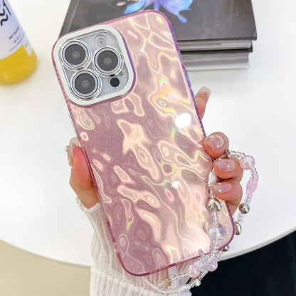 Plating Glitter Texture Chain Wristband TPU Phone Case with Lens Film, For iPhone 15 Pro Max