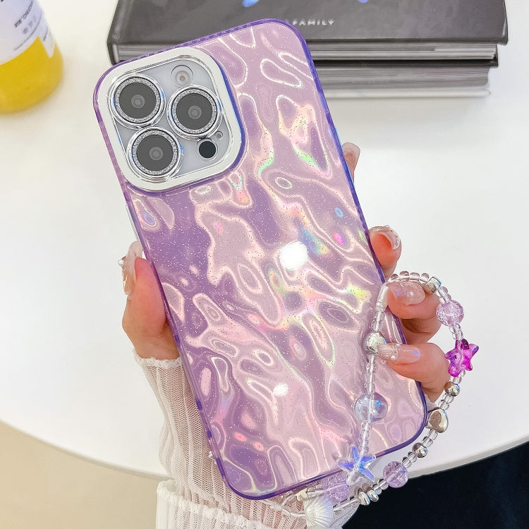 Plating Glitter Texture Chain Wristband TPU Phone Case with Lens Film, For iPhone 15 Pro Max