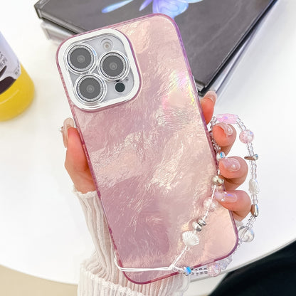 Plating Glitter Texture Chain Wristband TPU Phone Case with Lens Film, For iPhone 15 Pro Max