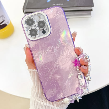 Plating Glitter Texture Chain Wristband TPU Phone Case with Lens Film, For iPhone 15 Pro Max