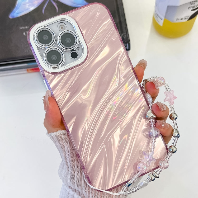 Plating Glitter Texture Chain Wristband TPU Phone Case with Lens Film, For iPhone 15 Pro