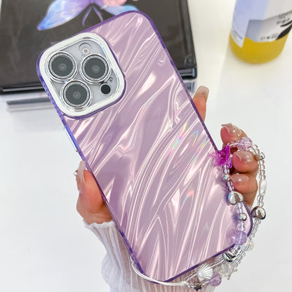 Plating Glitter Texture Chain Wristband TPU Phone Case with Lens Film, For iPhone 15 Pro